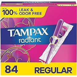 Tampax Radiant Tampons with LeakGuard Braid, Regular, Unscented, 84 Count