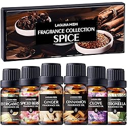 Spice Fragrance Oil Collection - Gift Set for Diffuser, DIY Candle Making, Soap Scents, Slime, Air Freshener, Aromatherapy - Cinnamon, Cloves, Citronella, Ginger, Bergamot and Spiced Berries 10mL