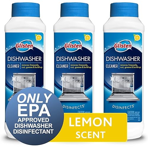 Glisten Cleaner and Odor Eliminator with Foaming Action, 4.9 Ounce Pack of 6, Blue, 4 Count & Dishwasher Cleaner & Disinfectant, Removes Limescale, Rust, Grease and Buildup, 3-Pack DM03N