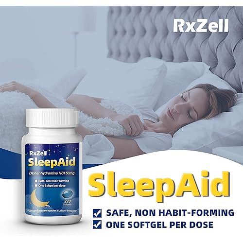 RxZell Sleep Aid, Diphenhydramine HCl 50mg, 220 Softgels - Fall Asleep Faster, Deeper Restful Sleeping, Non Habit-Forming