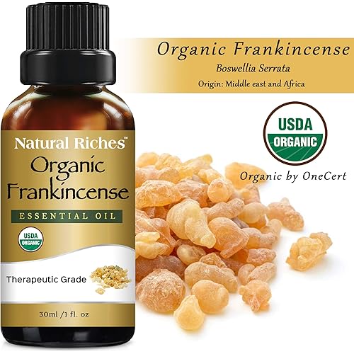 Natural Riches USDA Organic Frankincense Essential Oil - Boswellia Serrata, 100% Pure Natural Undiluted, Therapeutic Grade for Diffuser Aromatherapy Premium - 30 ml
