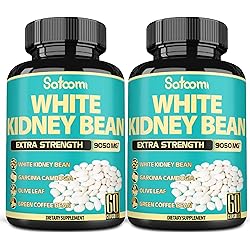 Pure White Kidney Bean Capsules -4 Month Supply- Equivalent to 9050mg of 6 Herbs - Support Carbs Management, Body Building and Starch Blocking- 120 Count