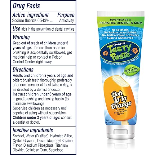 Tanner's Tasty Paste Ooh La La Orange - Anticavity Fluoride Children’s ToothpasteGreat Tasting, Safe, and Effective Vanilla Flavored Toothpaste for Kids 4.2 oz.
