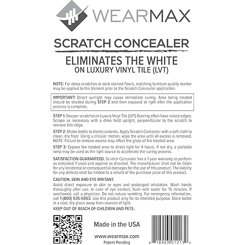 WearMax® Scratch Concealer for Luxury Vinyl Tile LVT Flooring - Scratch Repair Touch-up & Remover - Eliminate White Lines from LVT Floors