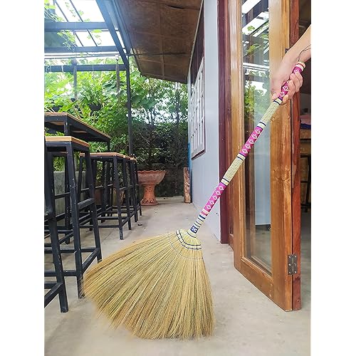 40 inch Tall of Asian Broom for Cleaning Tile Floor,Soft bristles,Long Handle Hand Grip The Reed Tree with Grass ,Broom Design for Sweeper Garbage Dust ,Vintage Broom,Durable Broom Indoor & Outdoor