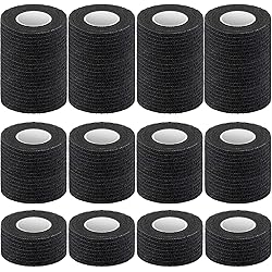12 Pieces Adhesive Bandage Wrap Self-Adherent Stretch Bandage Tape 1" 2" 3" x 5 Yards Cohesive Sport Tape Rolls for Sport Wrist Ankle Black