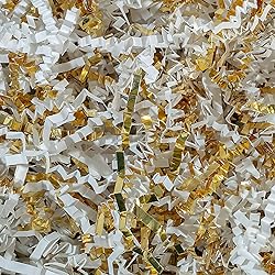 Crinkle Cut Paper Shred Filler 4 oz for Gift Wrapping & Basket Filling - White & Gold | MagicWater Supply