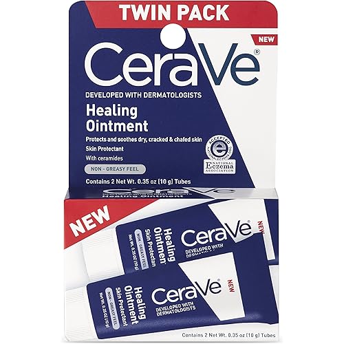 CeraVe Healing Ointment | 2 Pack 0.35 Ounce Each | Cracked Skin Repair Skin Protectant with Petrolatum Ceramides | Lanolin Free | Packaging May Vary