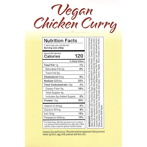 HealthSmart Vegan Chicken Curry High Protein Dinner or Lunch, 15g Protein, Low Calorie, Low Carb, Low Fat, High Fiber, No Gluten Ingredients, KETO Diet Friendly, Ideal Protein Compatible, 7 Count Box