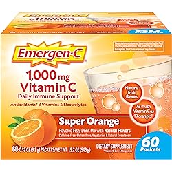 Emergen-C 1000mg Vitamin C Powder for Daily Immune Support Caffeine Free Vitamin C Supplements with Zinc and Manganese, B Vitamins and Electrolytes, Super Orange Flavor - 60 Count2 Month Supply