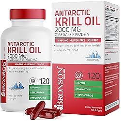 Bronson Antarctic Krill Oil 2000 mg with Omega-3s EPA, DHA, Astaxanthin and Phospholipids 120 Softgels 60 Servings