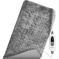 GENIANI Extra Large Electric Heating Pad for Back Pain and Cramps Relief - Auto Shut Off - Soft Heat Pad 12"x24" for Moist & Dry Therapy Tabby Gray