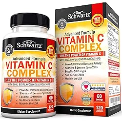 Vitamin C 1000mg Capsules with Zinc, Rose Hips & Bioflavonoids - Immune Support Supplement with 10x The Power of Vitamin C - Shortens & Lessens Symptoms - Equal to 10 Oranges - 120 Capsules