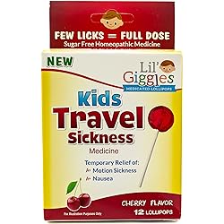 Lil' Giggles Kid's Medicated Travel Sickness Lollipops – for Children Motion Sickness, Car Sickness and Travel Nausea. Homeopathic Remedy. The Medicine Kid’s Will Love to take. 12 CT