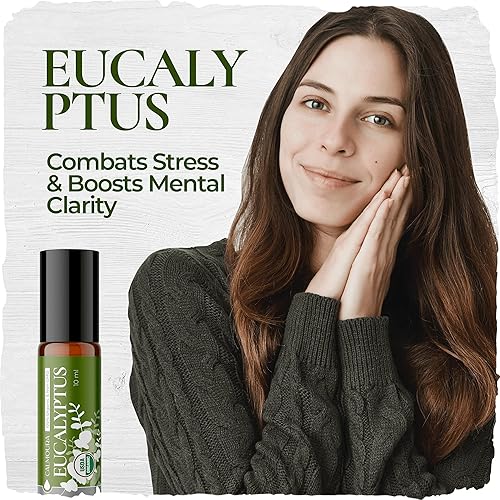 Organic Eucalyptus Essential Oil Roll On 10mL 0.3 oz 2 Pack — Therapeutic Grade, 100% Pure Eucalyptus — for Skin, Sinuses, Massage Therapy, Relaxation, Aromatherapy Chakra Balancing, Hair Care