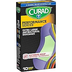 Curad Performance Series Extreme Hold Antibacterial Fabric Bandages, Assorted, X-Large, 10 Count