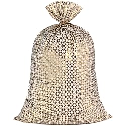 Hallmark 56" Jumbo Plastic Gift Bag Gold Pattern for Graduations, Weddings, Bridal Showers, Mother's Day, Birthdays, Engagement Parties, Retirements, Christmas, Hanukkah