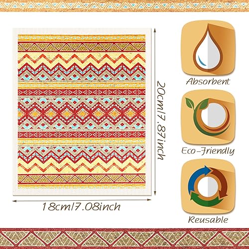 12 Pcs Swedish Kitchen Dish Cloths Towels Egyptian Ethnic Style Reusable Washcloths Washable Cleaning Cloth Absorbent Cleaning Cloth for Home Kitchen Bathroom Office