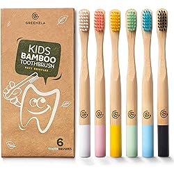 Greenzla Kids Bamboo Toothbrushes 6 Pack | BPA Free Soft Bristles Toothbrushes | Eco-Friendly, Natural Bamboo Toothbrush Set | Biodegradable & Compostable Charcoal Wooden Toothbrushes