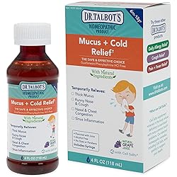 Dr. Talbot's Mucus Cold Relief Liquid Medicine with Natural Ingredients for Children, Includes Syringe, Natural Grape Juice Flavor, 4 Fl Oz