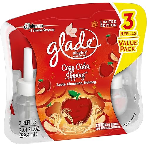 Glade PlugIns Refills Air Freshener, Scented Oil for Home and Bathroom, Cozy Cider Sipping, 2.01 Fl Oz, 3 Count