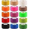 Hestya 15 Pieces Self-Adhesive Cohesive Wrap Bandage Tape, Elastic Sports Bandage Wrap for Wrist and Ankle Swelling Sprains, 15 Assorted Colors 1 Inch