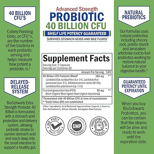 Probiotic 40 Billion CFU - Probiotics for Women & Men - Lactobacillus Acidophilus & Prebiotics - Digestive Health Capsules with Astragalus - Shelf Stable Supplement - Non-GMO, 120 Count