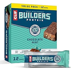CLIF BUILDERS - Protein Bars - Chocolate Mint - 20g Protein - Gluten Free 2.4 Ounce, 12 Count