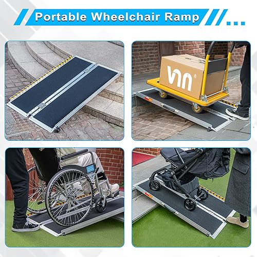 VNN Portable Wheelchair Ramp 4FT, Non-Slip Aluminum Folding Handicap Ramp, Door Threshold Wheelchair Ramps for Home, Wheel Chair Ramp for Home Steps, Scooter Ramp for Car, Doorways, Curbs, Stairs