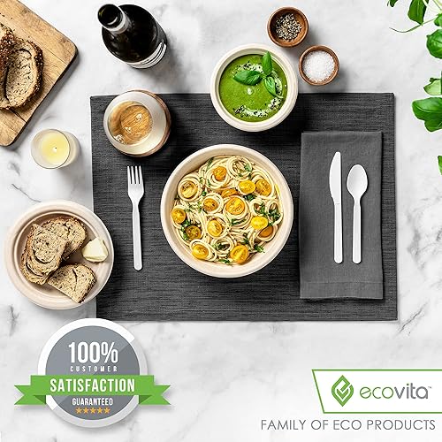 Ecovita 100% Compostable Paper Bowls [16 oz.] – 150 Disposable Bowls Eco Friendly Sturdy Tree Free Liquid and Heat Resistant Alternative to Plastic or Paper Bowls