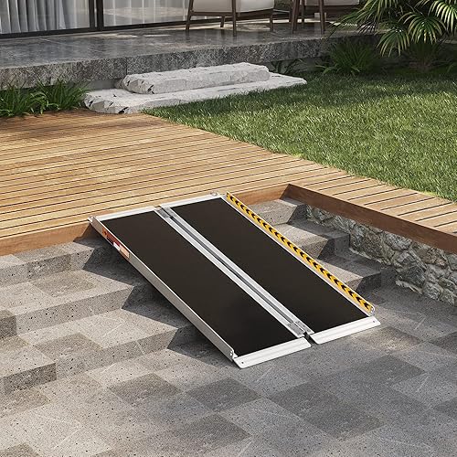 ORFORD Non-Skid Wheelchair Ramp 4FT, Threshold Ramp with a Non-Slip Surface, Portable Aluminum Foldable Mobility Scooter Ramp, for Home, Steps, Stairs, Doorways, Curbs