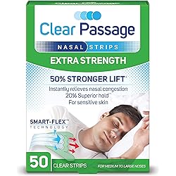 Clear Passage Nasal Strips, Clear Extra Strength, 50 Count | Works Instantly to Improve Sleep, Reduce Snoring, Relieve Nasal Congestion Due to Colds & Allergies
