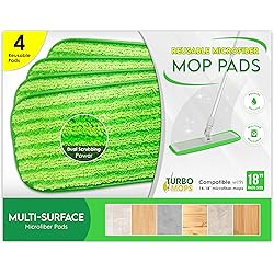 Microfiber Mop Pads 4 Pack - Reusable Washable Cloth Mop Head Replacements Best Thick Spray Wet Dust Dry Flat Velcro Attachment 18" Inch - Cleaning Refill Fits Bona, Bruce, Rubbermaid, Libman More