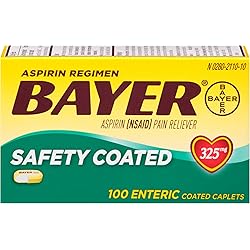 Aspirin Regimen Bayer, 325mg Enteric Coated Tablets, Pain Reliever, 100 Count
