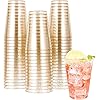 50pcs 14OZ Gold Plastic Cups, Disposable Gold Glitter Plastic Cups, Clear Plastic Cups Tumblers, Wedding Cups Party Cups,Ideal for Hall oween , Thanksgiving ,Christmas