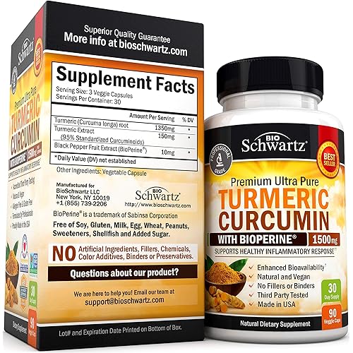Turmeric Curcumin with BioPerine 1500mg High Potency B Complex Vitamins with All 8 B Vitamins, Folic Acid & Vitamin C - for Healthy Inflammatory & Immunity Support