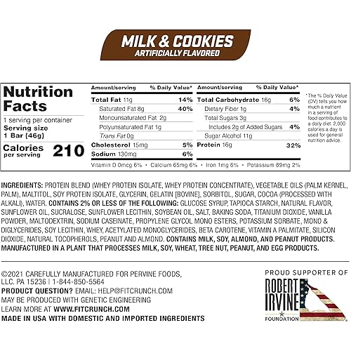 FITCRUNCH Snack Size Protein Bars, Designed by Robert Irvine, World’s Only 6-Layer Baked Bar, Just 3g of Sugar & Soft Cake Core 9 Count, Milk and Cookies