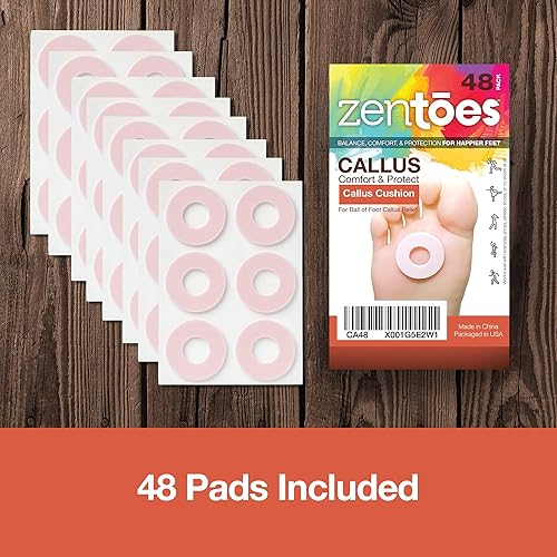 ZenToes Soft Foam Callus Cushions Round Waterproof Pads Toe and Foot Protectors 48 Count