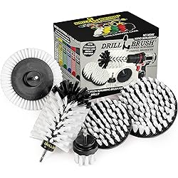 Drill Brush Power Scrubber by Useful Products - Drillbrush Automotive Edge Brush Kit with Extended Long Original Attachment- Long Original Drill Brush Set White - Carpet Cleaner Drill Brush Set
