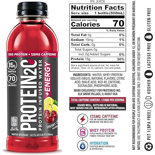 Protein2o 15g Whey Protein Infused Water Plus Energy, Variety Pack, 16.9 oz Bottle 12 Count