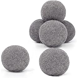 Wool Dryer Balls 6-Pack, XL Size, 100% Organic New Zealand Wool, Reusable and Handmade. Natural Fabric Softener, Reduce Wrinkles and Decrease Drying Time Grey