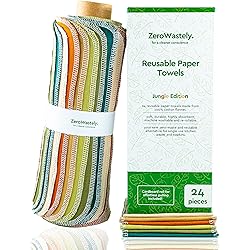 Reusable Paper Towels - Value Pack of 24 Paperless Paper Towels! - 100% Cotton, Super Soft, Absorbent, Washable and Made To Last - Cut Back and Waste Less with our Cloth Paper Towels! By ZeroWastely