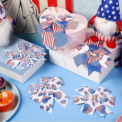 HESTYA 8 Pieces July 4th Independence Day Bow American Flag Decoration Bow Patriotic Bows American Flag Stars and Stripes Bows for Indoor and Outdoor Independence Day Decoration Colored Bow