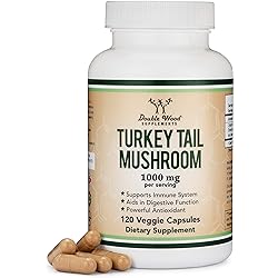 Turkey Tail Mushroom Supplement 120 Capsules - 2 Month Supply Coriolus Versicolor Comprehensive Immune System Support, Non-GMO, Gluten Free, Manufactured in The USA by Double Wood Supplements