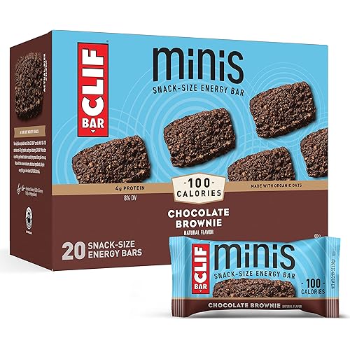 CLIF BARS - Mini Energy Bar - Chocolate Brownie - Made with Organic Oats - Plant Based Food - Vegetarian - Kosher 0.99 Ounce Snack Bar, 20 Count