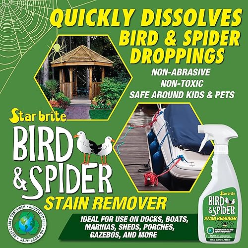 STAR BRITE Spider & Bird Stain Remover Spray - Quickly Dissolve Bird Droppings & Clean up Spider Mess - Won't Remove Polish or Wax 095122SS
