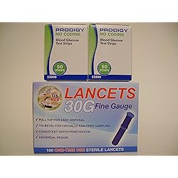 100 Prodigy Test Strips with 100 30G Lancets