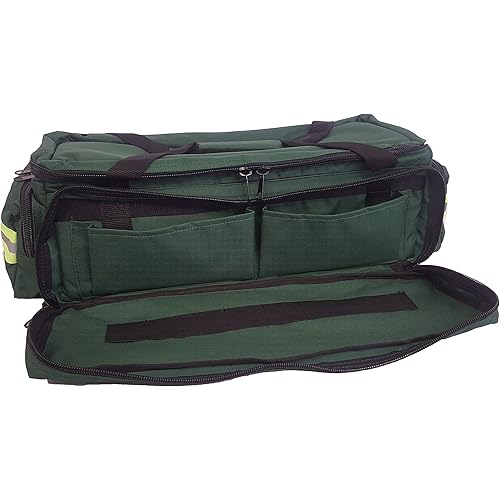 LINE2design First Responder EMS Oxygen Bag EMS Supplies - Standard O2 Medical Bag with Multiple Compartments & Shoulder Strap – Green