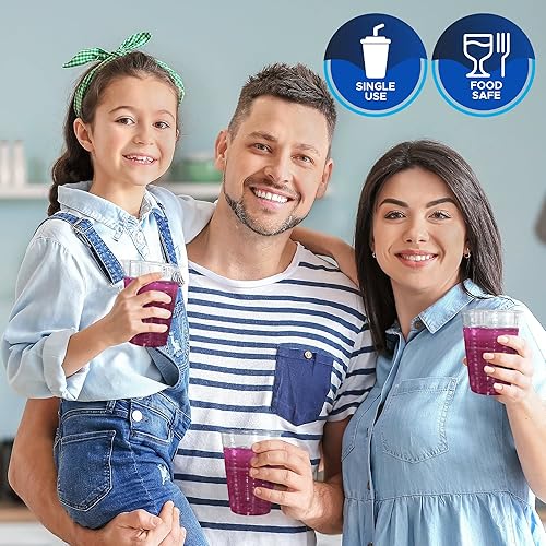 PAMI 7oz Clear Plastic Cups [Pack of 100] - Disposable Drinking Glasses Bulk - BPA-Free Party Cups For Iced Tea, Smoothies, Jello, Punch, Cocktails & Cold Drinks- Throw-Away Mouthwash, Bathroom Cups