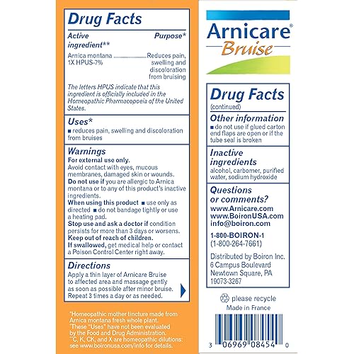 Boiron Arnicare Bruise Gel for Relief of Bruise Pain, Muscle Swelling, Soreness, and Discoloration - Non-greasy and Fragrance-Free - 3 oz 2 Pack of 1.5 oz